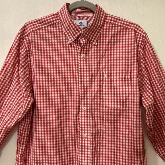 SOUTHERN TIDE MENS BOTTOW DOWN COLLAR T-SHIRT LONG SLEEVE RED CLASSIC FIT Sz M - Picture 5 of 13